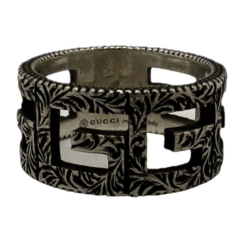 Gucci Cutout Square G Band Ring, Sterling Silver Ag925, Size 19, Made in Italy